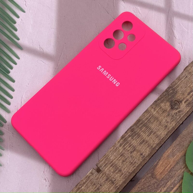 قاب گوشی سامسونگ Galaxy A73، جنس سیلیکونی، مدل پاک کنی، اورجینال، داخل پارچه ای، محافظ لنز دار، رنگ سرخابی